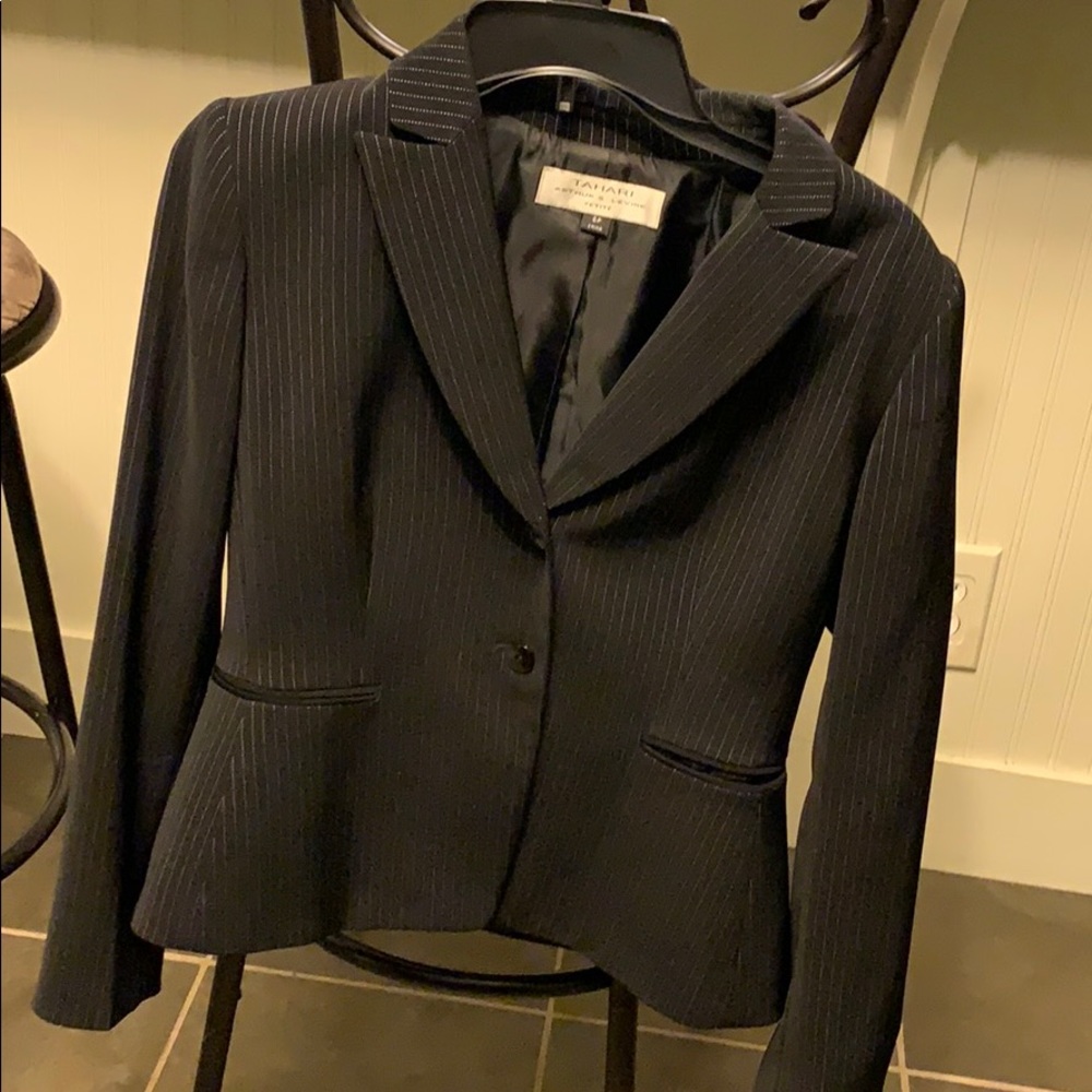 Tahari black pin striped blazer